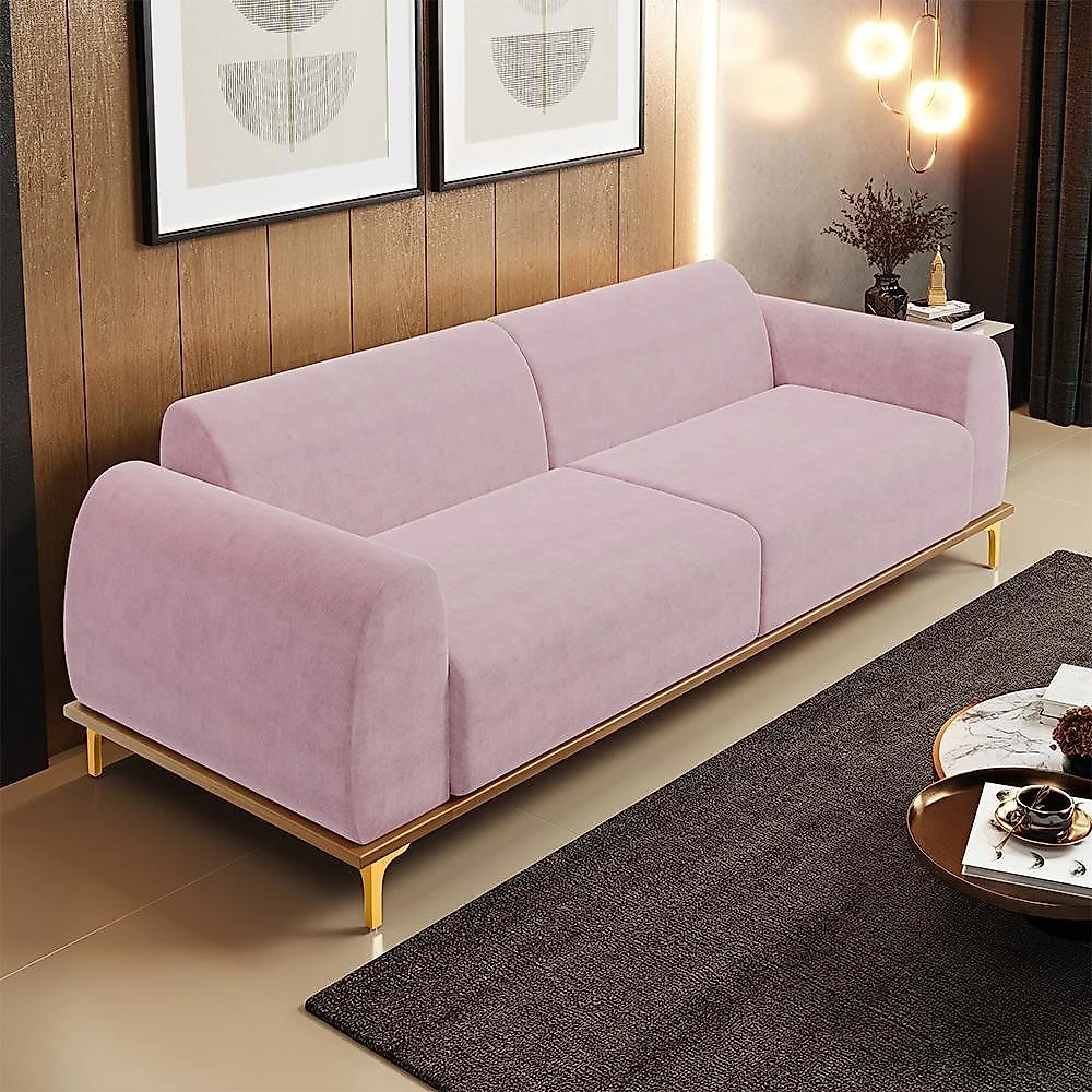 Sofá 04 Lugares Kiev 260 Cm Veludo Rosê C-305