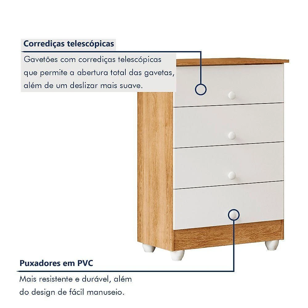 Quarto Bebê Life Berço Cômoda Guarda Roupa 3 Portas Colchão Branco Tigus Móveis