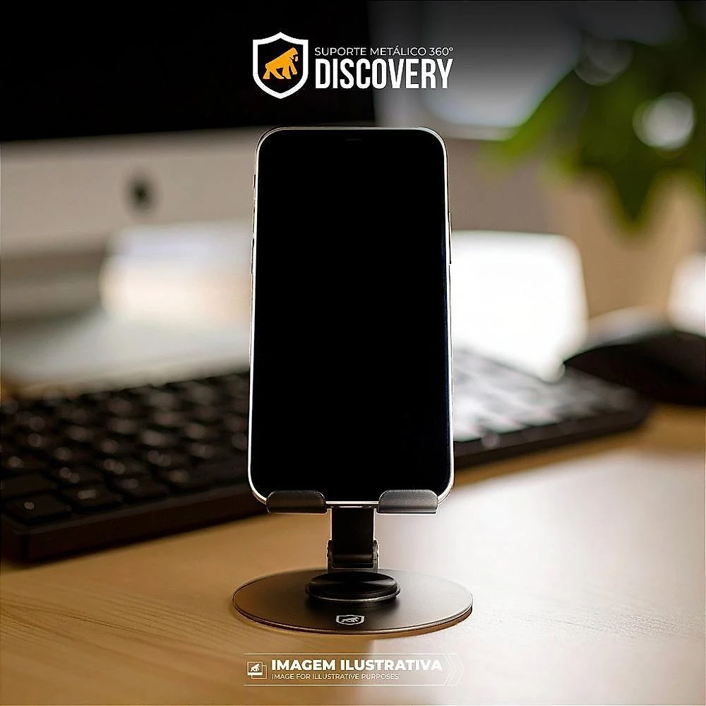 Suporte para Celular Gshield Metálico 360 Discovery com Ajuste de Ângulo em Metal e Silicone Prata