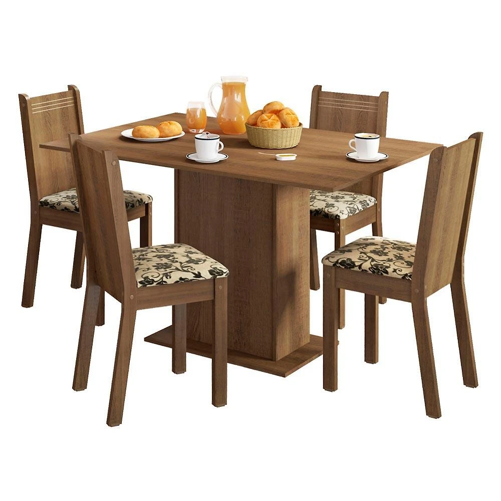 Conjunto sala de jantar lexy madesa mesa tampo de madeira com 4 cadeiras