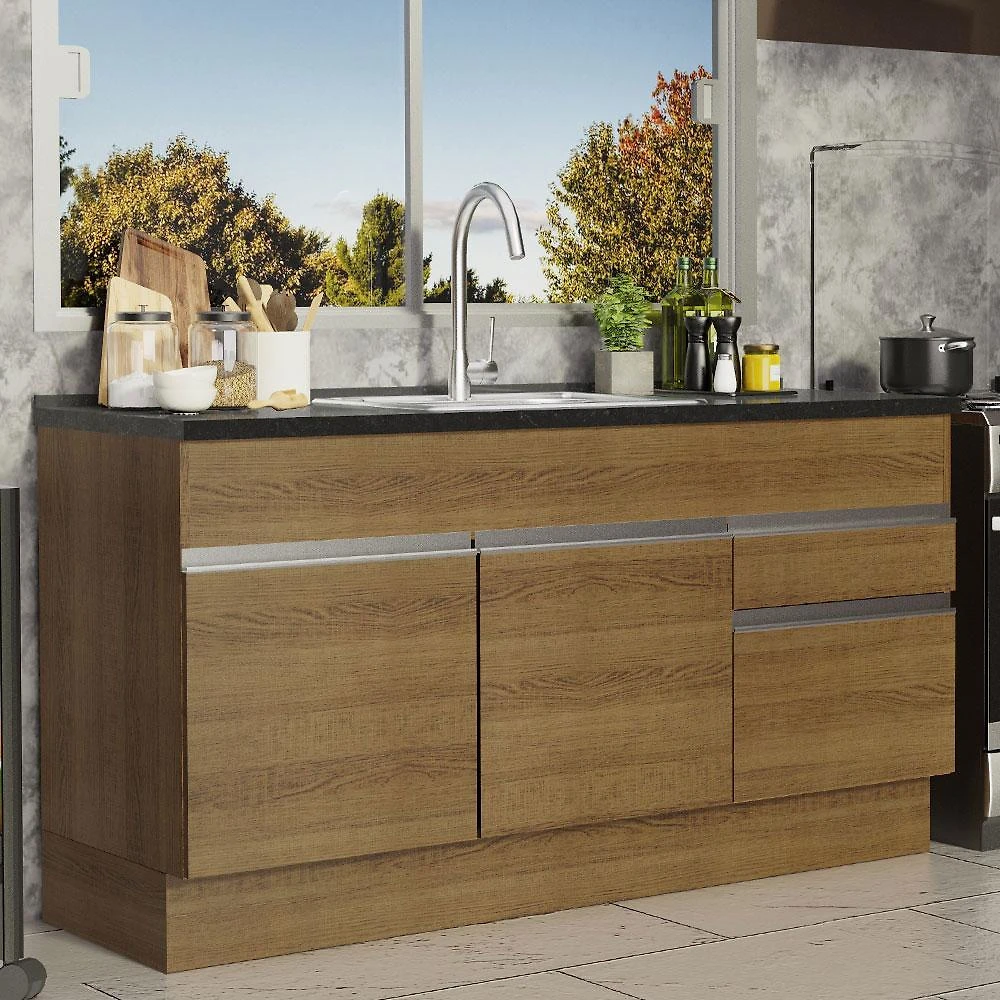 Balcão de pia armário de cozinha 150 cm 2 portas e 2 gavetas (sem tampo e pia) rustic glamy madesa