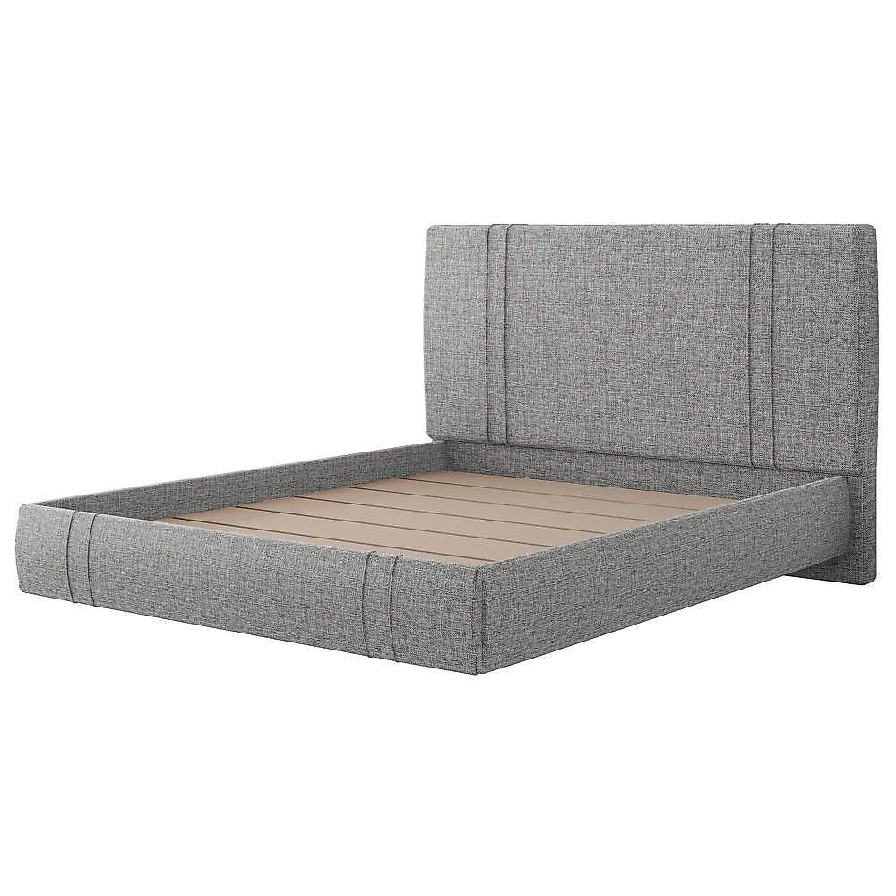 Cama Queen Flutuante Com Cabeceira 160cm Astra S04 Linho Cinza - Lyam Decor