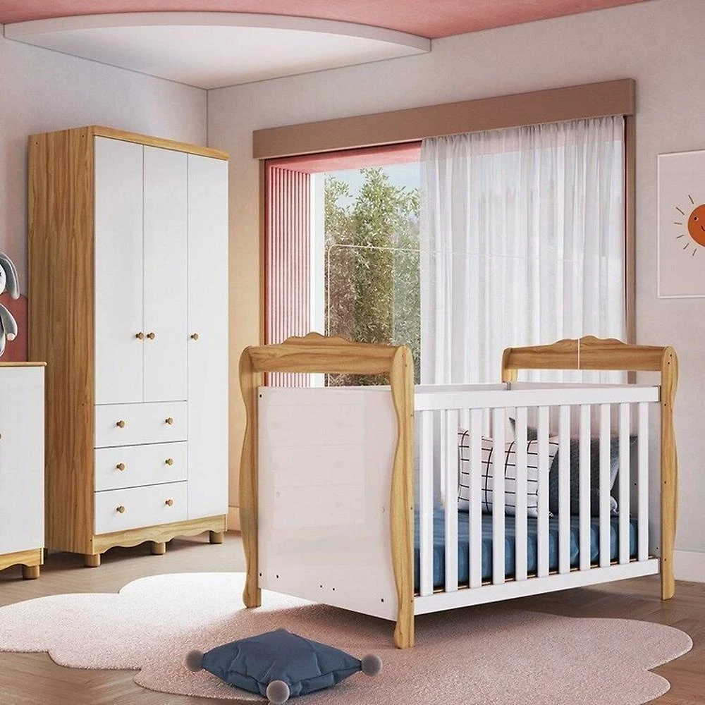 Quarto de Bebê com Berço Minicama e Guarda-roupa 3 Portas 100% MDF Nina Espresso Móveis