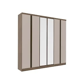 Miniatura Guarda-Roupa Casal Bartira Monte Rei 6 Portas de Bater com Espelho 6 Gavetas Internas MDP - 238cm de Largura Avelã/Capuccino