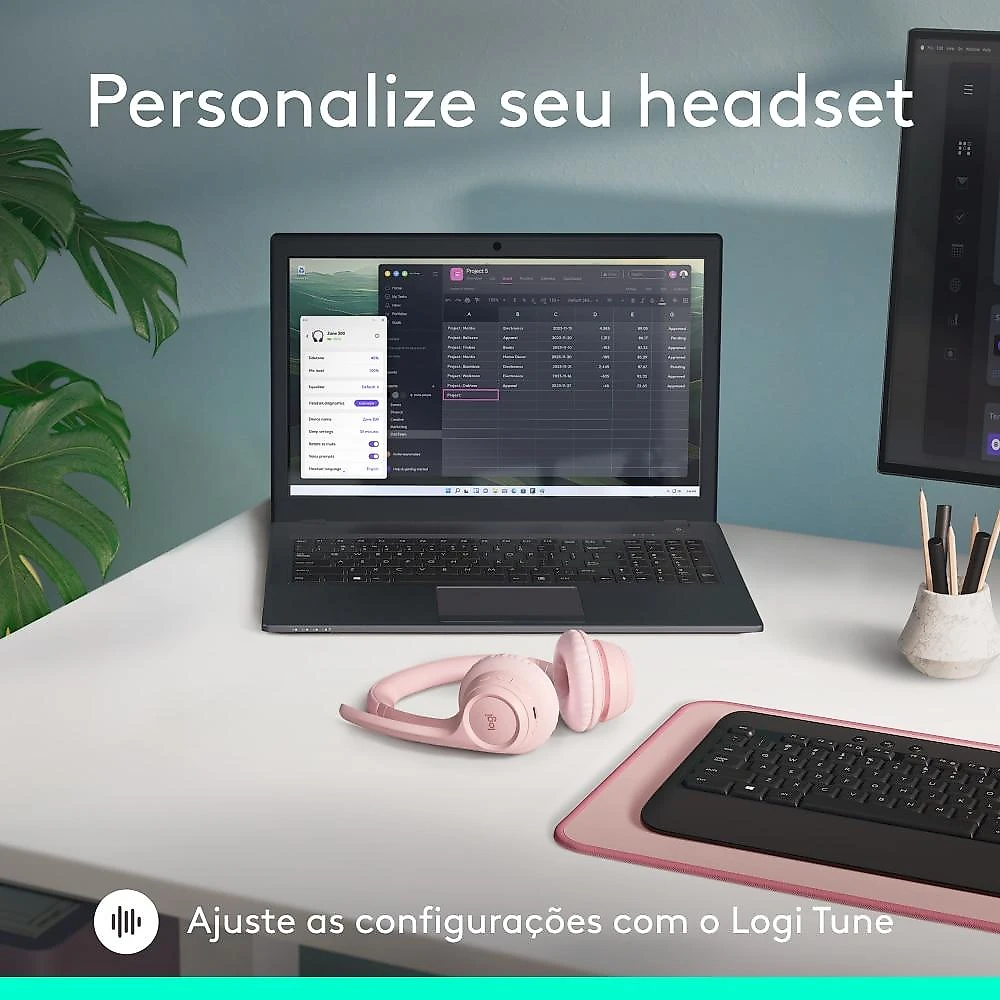 Headset Sem Fio Logitech Zone 300 - Rosa