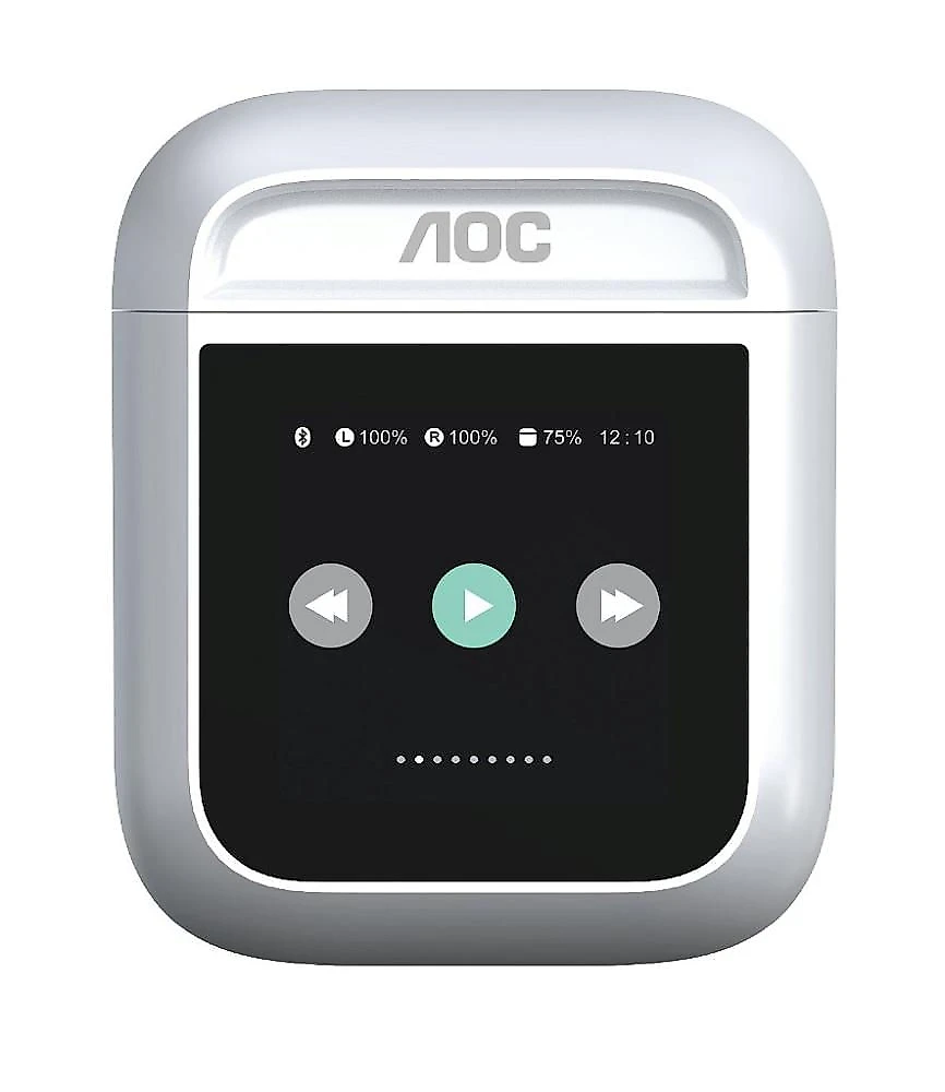 Fone Bluetooth com Visor Touch LED, Controle de Música, Bateria de Longa Duração e Estojo Inteligente – Branco - AOC