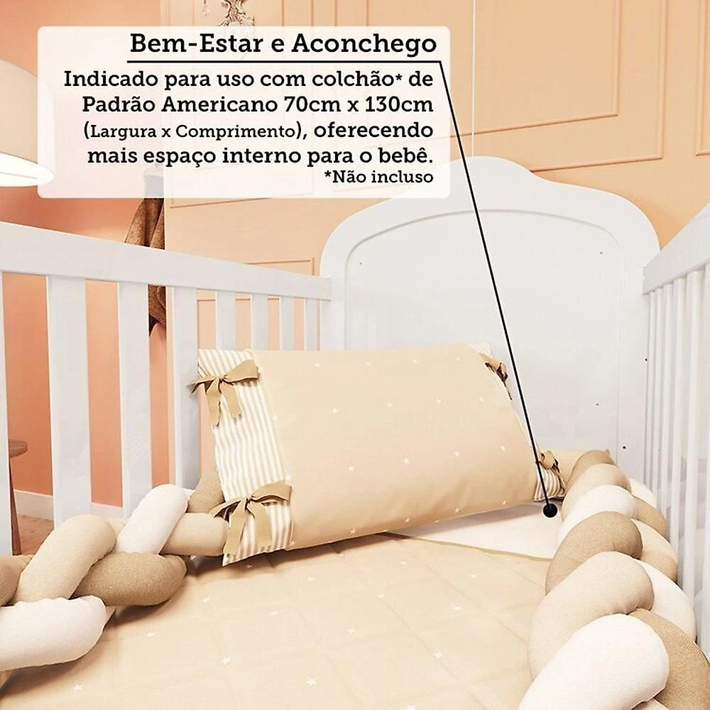 Quarto de Bebê Berço Minicama Guarda-roupa e Cômoda Janeladas 100% Mdf Maya Clássico Espresso Móveis Amêndoa/Branco Brilho