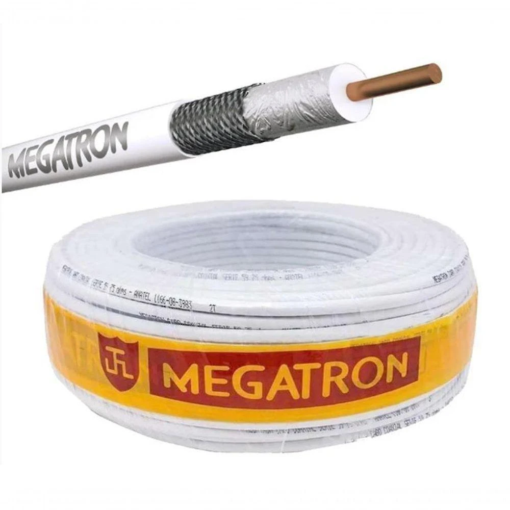 Cabo Coaxial Megatron RGC-59 95% para Antenas VHF-UHF-Digital com Dupla Blindagem 100M Branco
