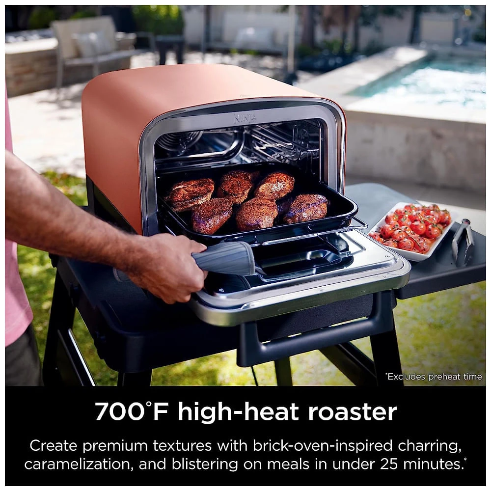 Forno Elétrico Portátil Externo para Pizza 8 em 1 de Alta Temperatura 110V 1760W, Ninja OO101 Woodfire, Vermelho