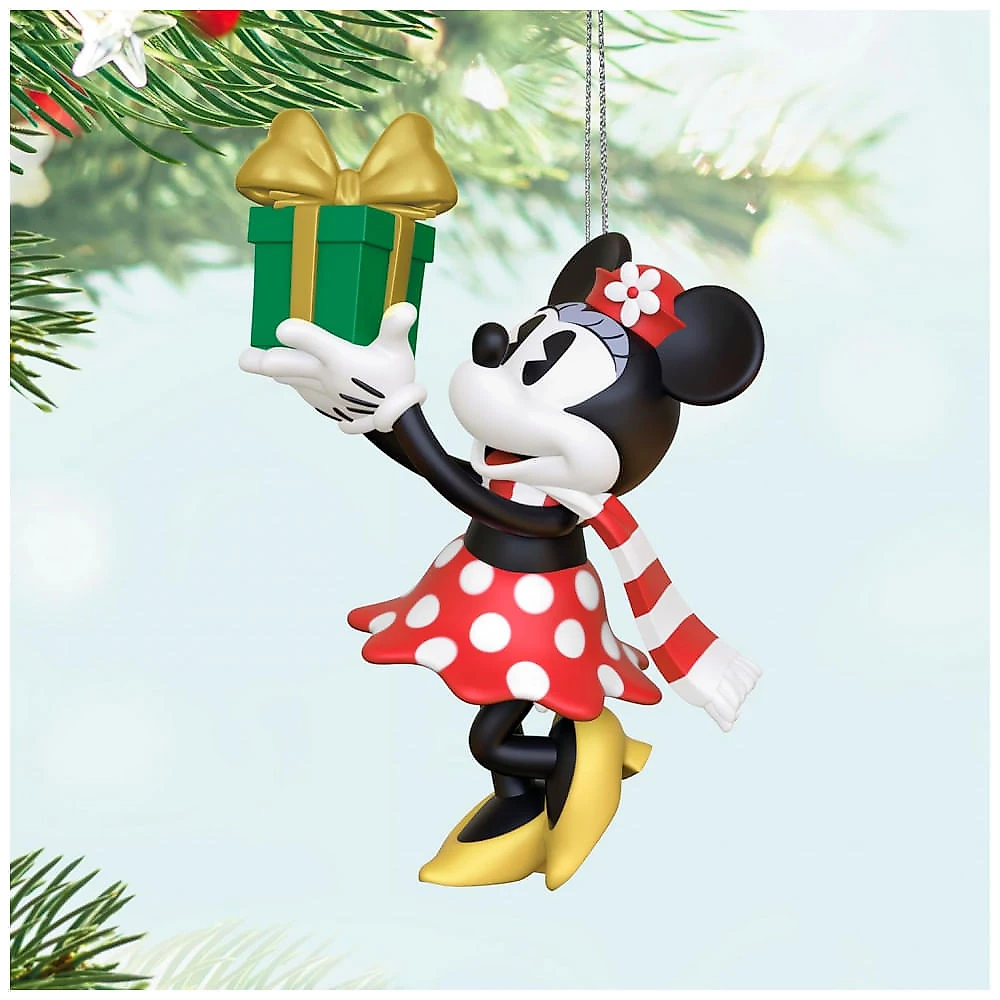 Enfeite de Natal Miniatura Hallmark Keepsake 1,31", Disney Minnie Mouse Entrega Especial da Minnie, Plástico 2,2x3,3x1,6 cm