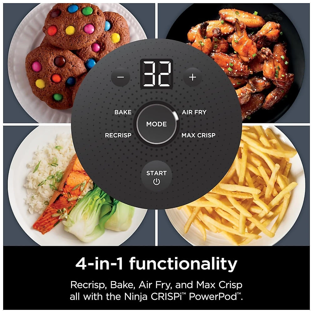 Fritadeira Elétrica Air Fryer Tudo em Um com 2 Recipientes de Vidro 3.7L e 1.4L e Tampas, 110V 1500W, Ninja Crispi FN101GY, Cinza 110v