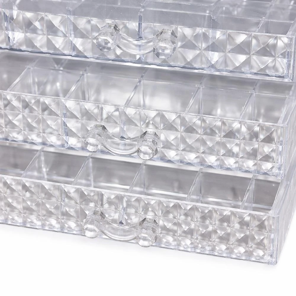 Porta Joias Organizador m 72 Divisórias Acrílico 3 Gavetas Transparente para Acessórios Yeet 13,5CM