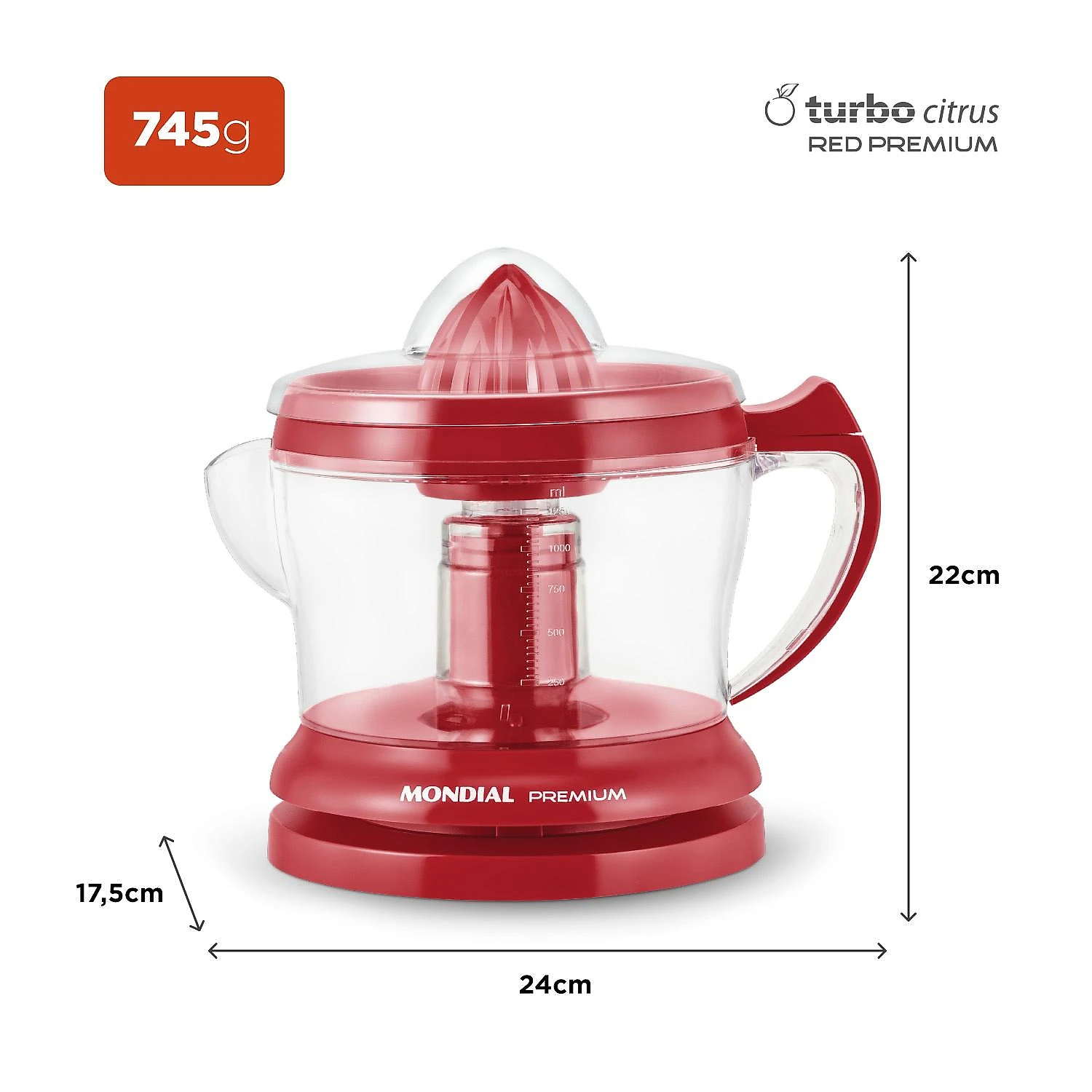 Espremedor 1.25L Mondial Premium E-23 com Dupla Rotação e Acionamento Automático Vermelho 220V 220V