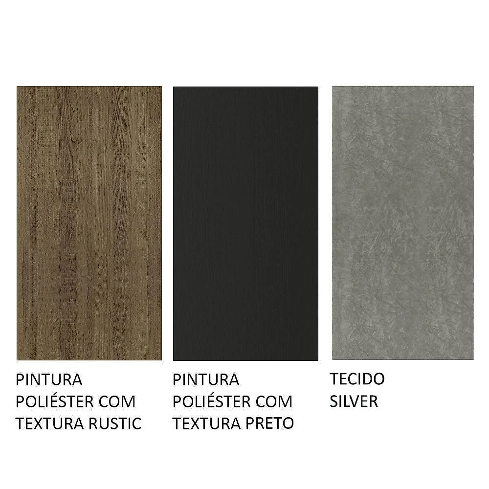 Conjunto sala de jantar mesa tampo de vidro 4 cadeiras rustic/preto/silver avril madesa