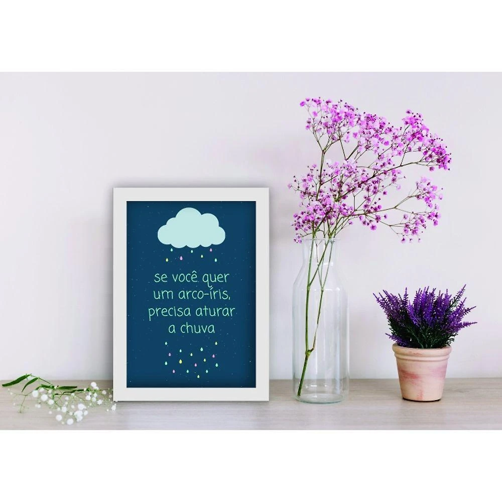 Quadro Decorativo Arco Íris Retangular 20 X 30 com Vidro Moldura Caixa Branco