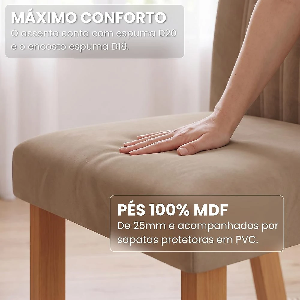 Conjunto Mesa de Jantar com Vidro e 6 Cadeiras 160cm Multimóveis CRLJM-CON030 Madeirado/Bege