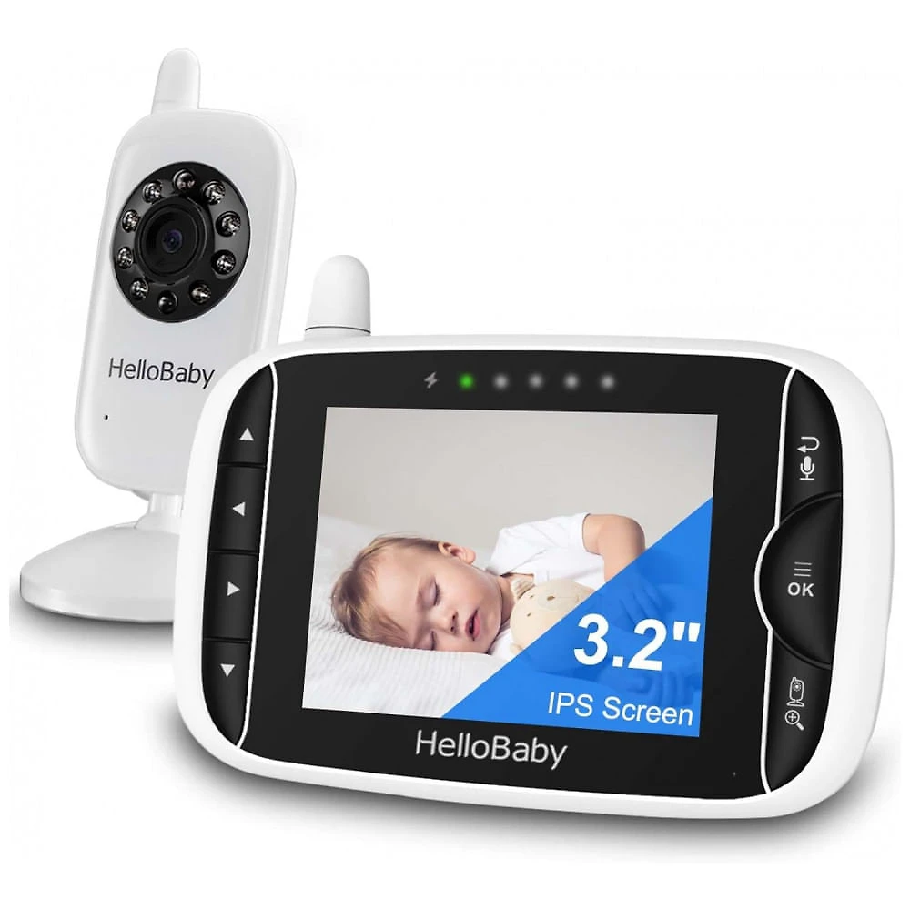 Babá Eletrônica com Câmera, Áudio, Monitor IPS, Modo Vox, Visão Noturna, sem WIFI, HelloBaby, Branca