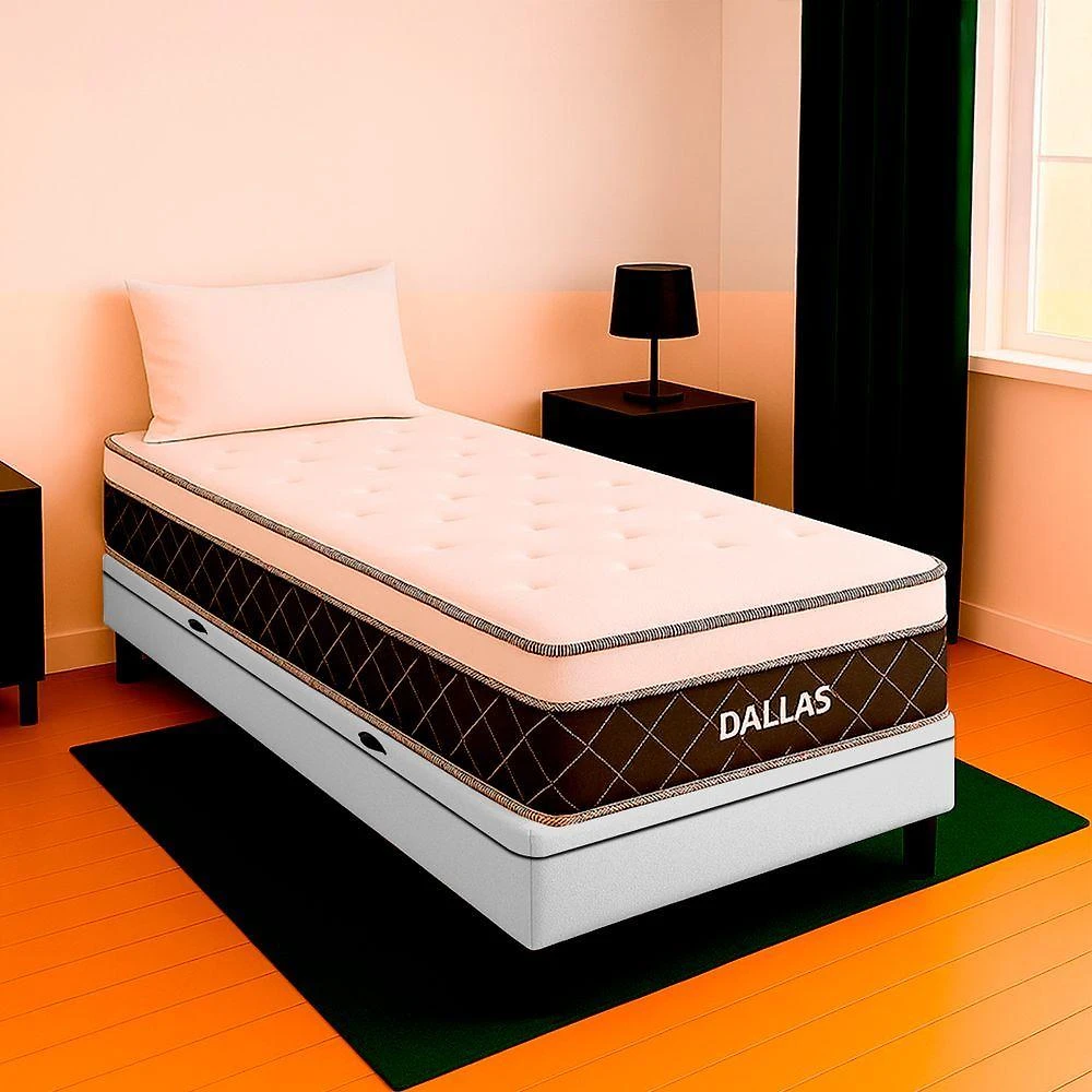 Cama Box com Colchão Solteiro Dallas Molas Ensacadas Tecido Sintético Branco V-Store 78CM