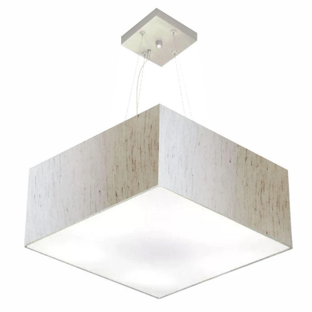 Lustre Pendente Quadrado Md-4071 Cúpula Em Tecido 30/70x70cm Linho Bege - Bivolt