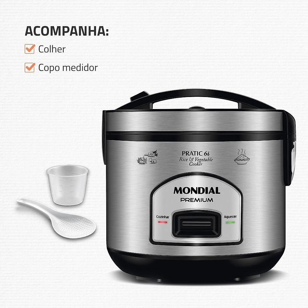 Panela Elétrica de Arroz PE-43-6X 6 Xícaras 500W com Cuba Antiaderente Inox 110V