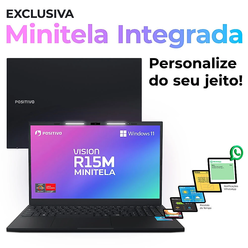 Notebook Positivo Vision R15M AMD® Ryzen 5-5625U Linux 16GB RAM 256GB SSD Wi-Fi 6 15” Full HD IPS Minitela - Preto