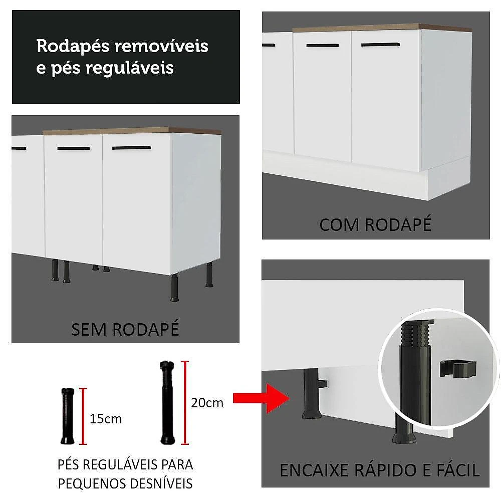 Balcão multiuso 120cm 2 portas 3 gavetas agata madesa b branco