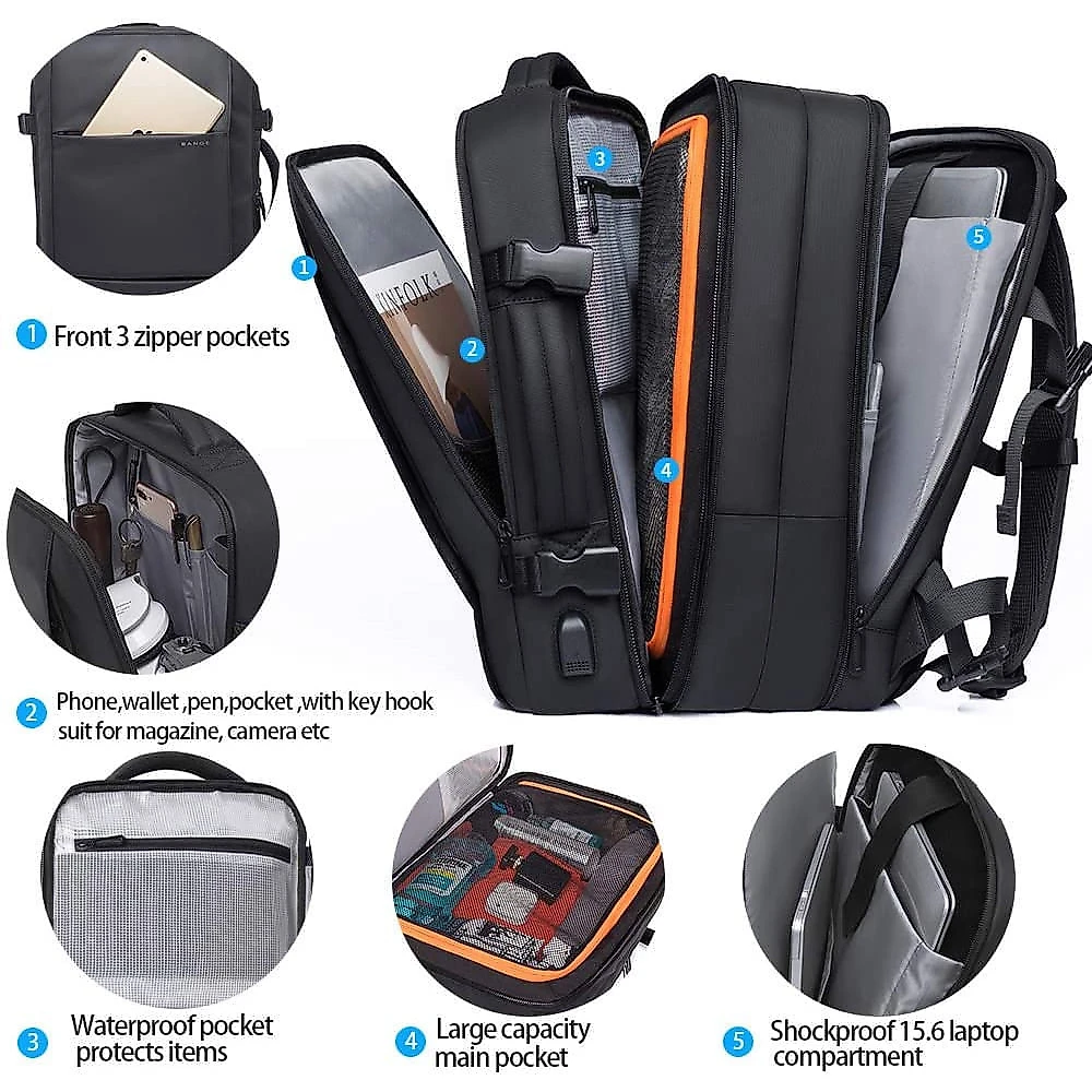 BANGE 1908 Mochila para Laptop 43 cm À prova DÁgua Preta
