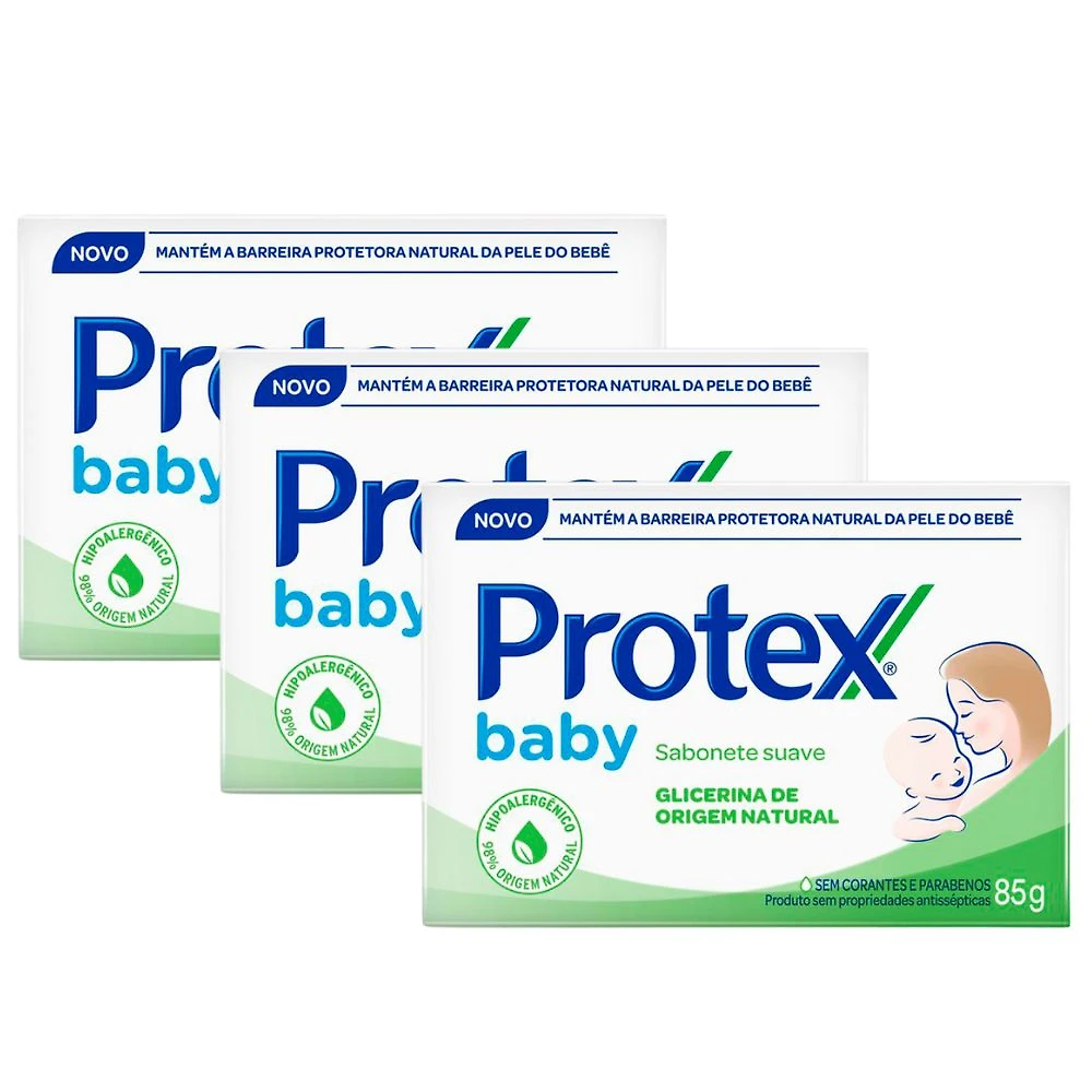 Kit 3 Sabonete em Barra Protex Baby Glicerina Natural 85g
