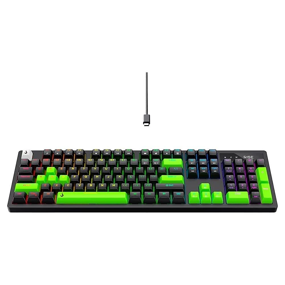 Teclado Mecânico Gamer 2 em 1 Rise Mode GM2 Full Black and Green RGB Switch Outemu Brown, USB-C, Preto - RM-TCM-GM2F-BBRO