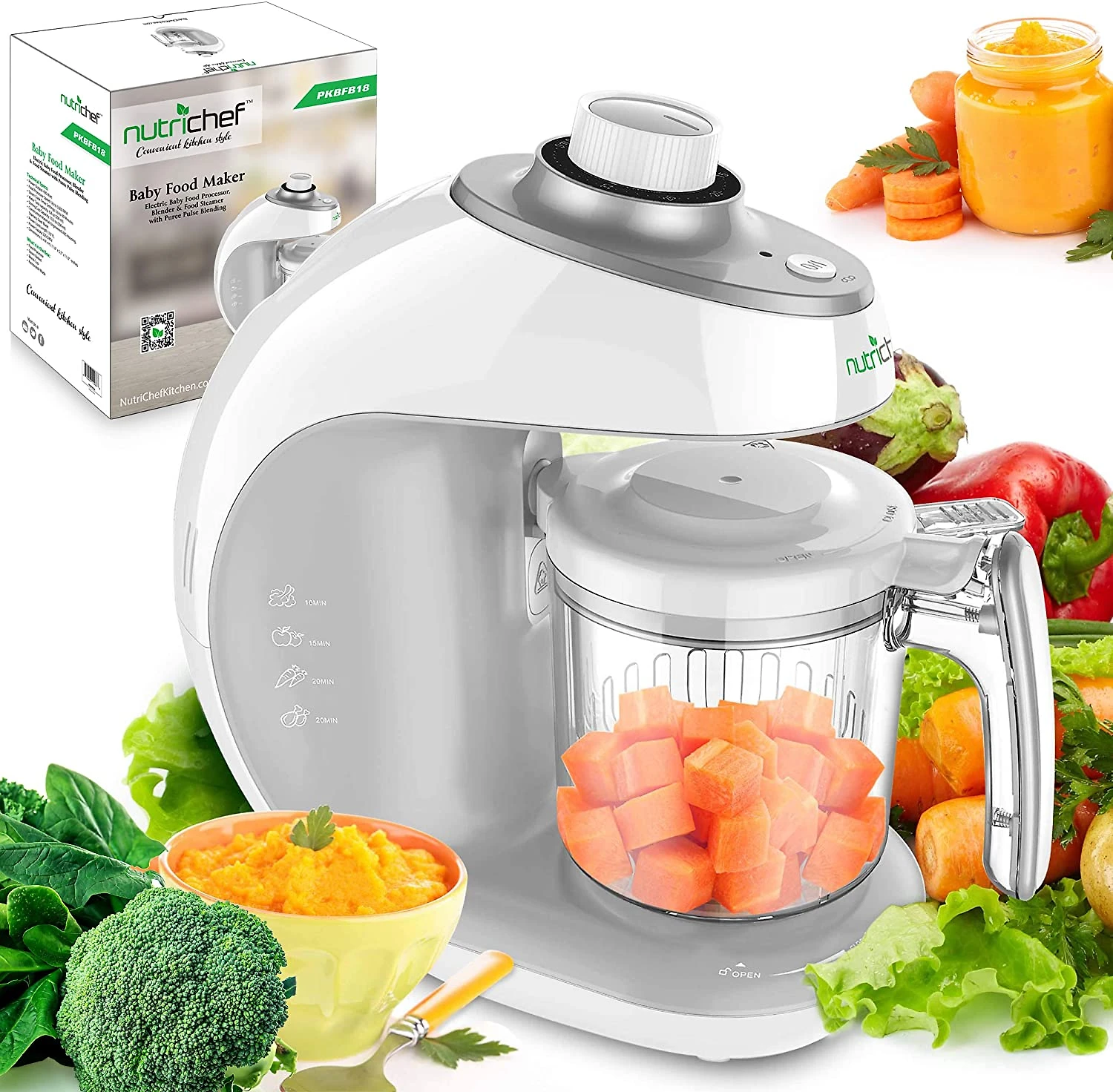 NutriChef Processador de Alimentos para Bebês 2 em 1 300mL430W c Temporizador