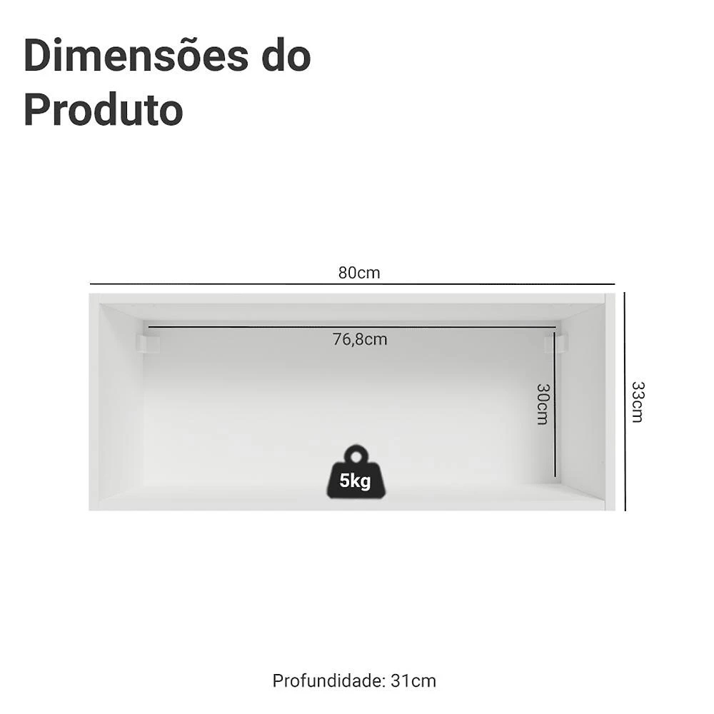 Armário aéreo para quarto 80 cm 1 porta basculante branco neo madesa