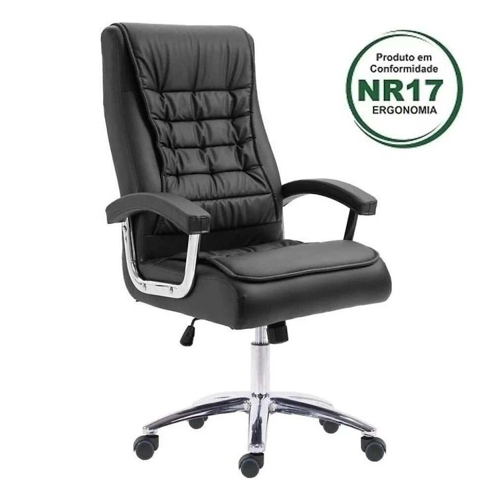 Kit 4 Cadeiras Escritório Presidente Ergonômica NR17 Corino Mola Ensacada Kit 4 Cadeiras Big Mola Ensacada Escritório Pres Giratória em Couro com Nr17 Espresso Móveis Preto