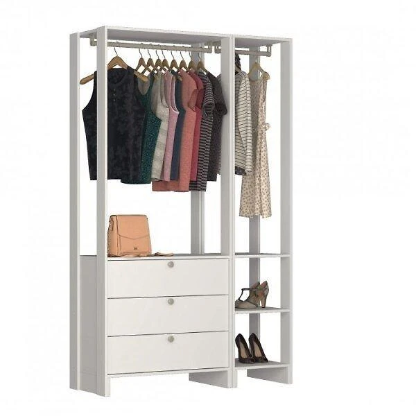Closet Modulado 2 Peças 2 Cabideiros 3 Gavetas e 4 Nichos Yes
