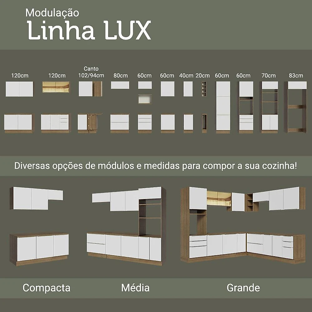Balcão de pia 120 cm 2 portas rustic/branco veludo lux madesa