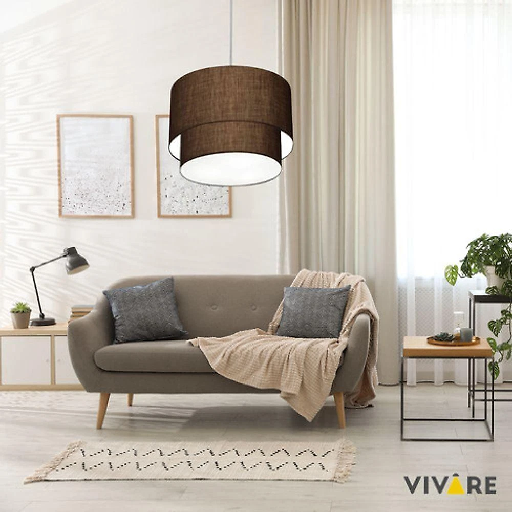 Lustre Pendente Duplo Cilíndrico Vivare Md-4350 Cúpula Em Tecido 45x40cm - Bivolt Café 127/220v