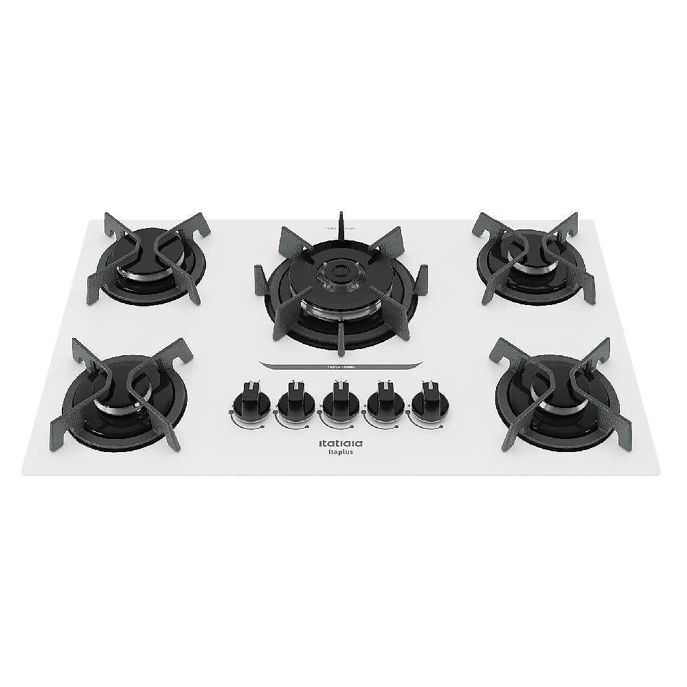 Cooktop a gás itatiaia itaplus 3700000495 5 bocas vidro temperado com tripla chama branco bivolt