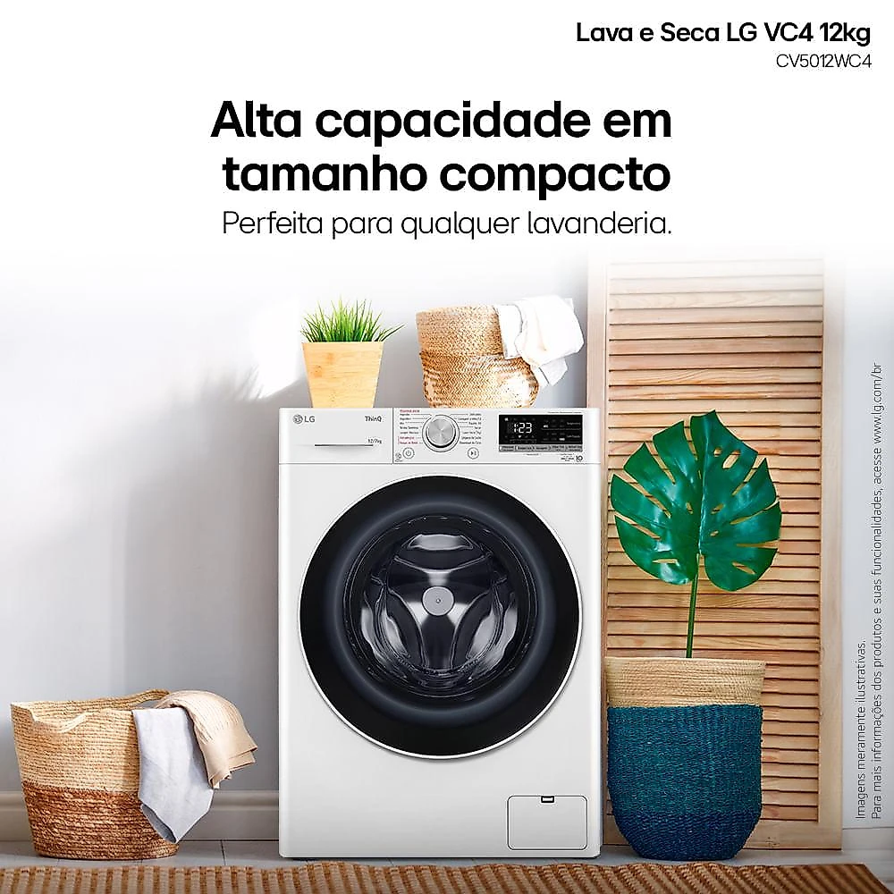 Lava e Seca LG VC4 Smart com Inteligência Artificial 12kg Branca CV5012WC4 127V
