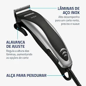 Miniatura Máquina de Cortar Cabelo Mondial Hair Stylo CR-02 4 com Pentes Prata/Preta 110V