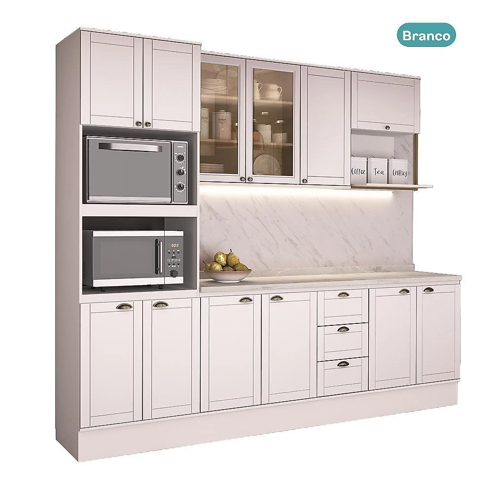 Cozinha Completa Milla Select 12 Portas 3 Gavetas MDF 270CM Branco