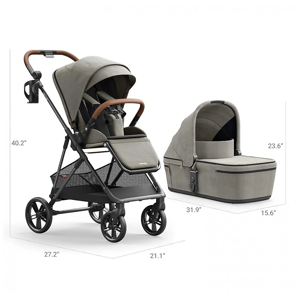 Carrinho de Bebê MAMAZING Air Lux Carbono Vetiver - Ultraleve 7,2 kg, Assento Reversível, Berço, Porta-copo, Dobrável com Uma Mão