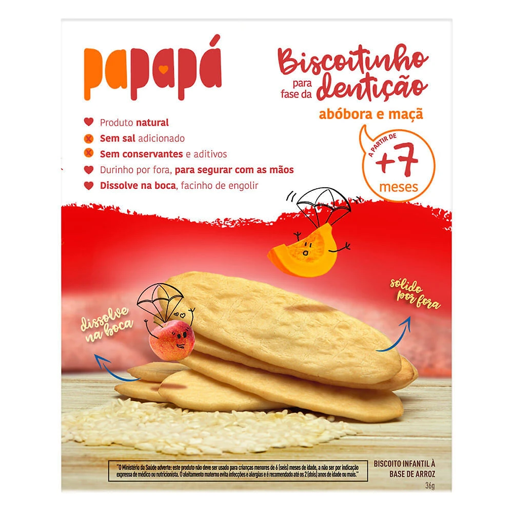 Biscoitinho para Fase da Dentição Papapá Abóbora e Maçã 7+ Meses sem Glúten 36g