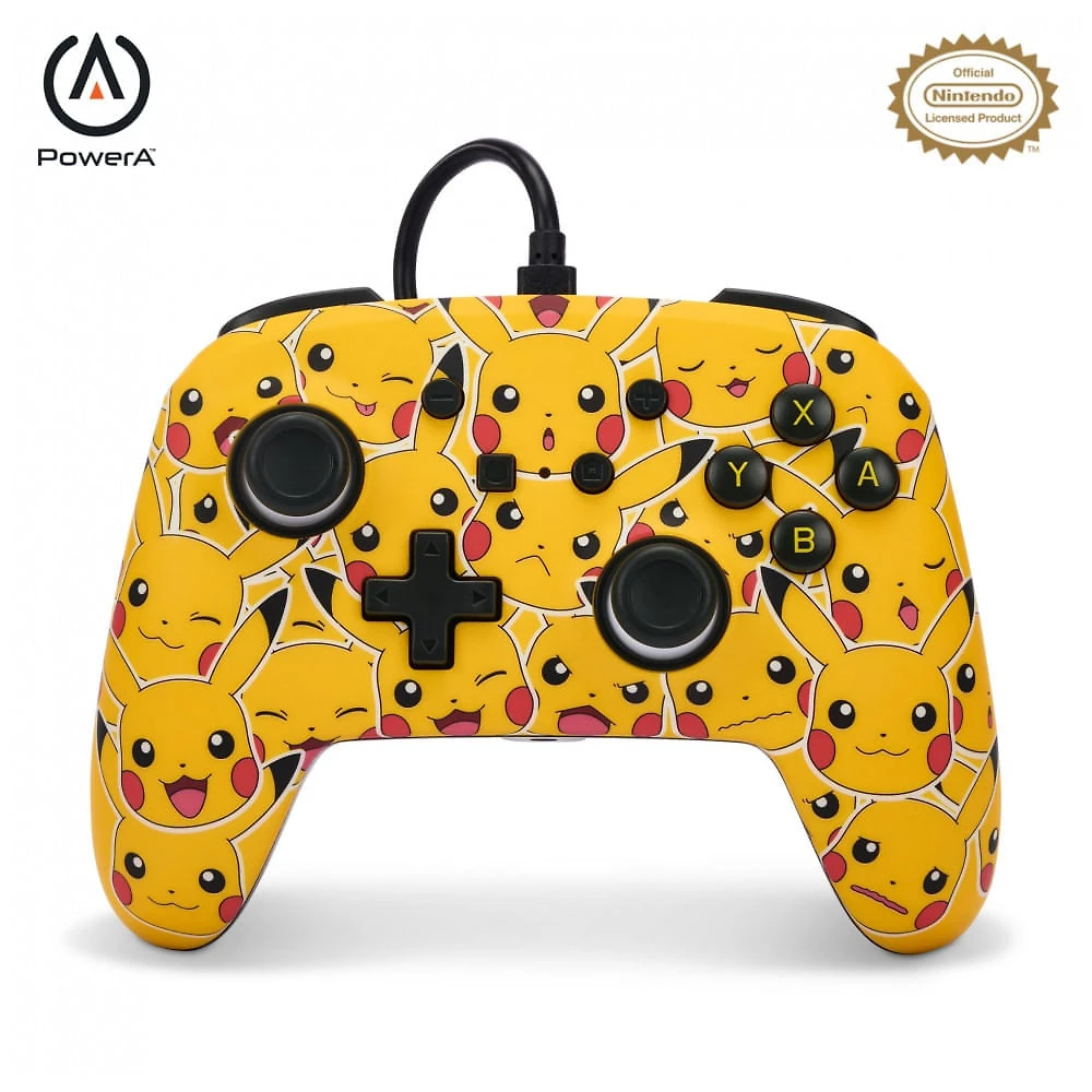 Controle com fio PowerA Enhanced para Nintendo Switch Pikachu Moods com entrada de áudio e botões avançados mapeáveis