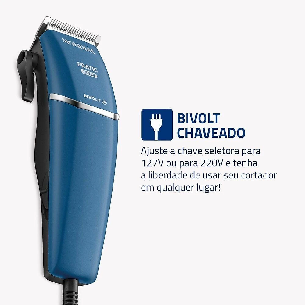 Cortador De Cabelos Pratic Style Mondial Azul 9w Cr-10-bi Bivolt