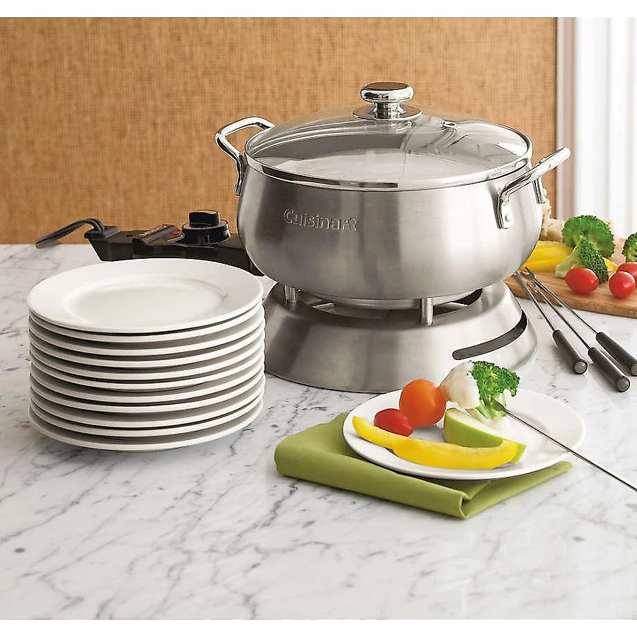 Panela para fondue em aço escovado 127v cuisinart