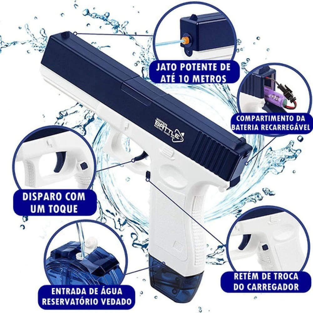 Arma De Agua Elétrica Automática 2 Pente Carregável - Azul