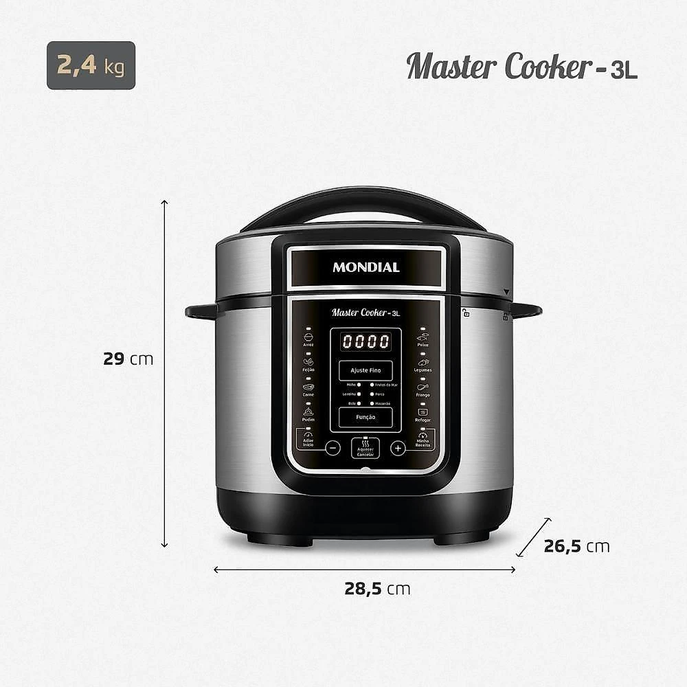Panela de Pressão Elétrica Digital PE-40 3L 700W Painel Digital com 14 Receitas 110V