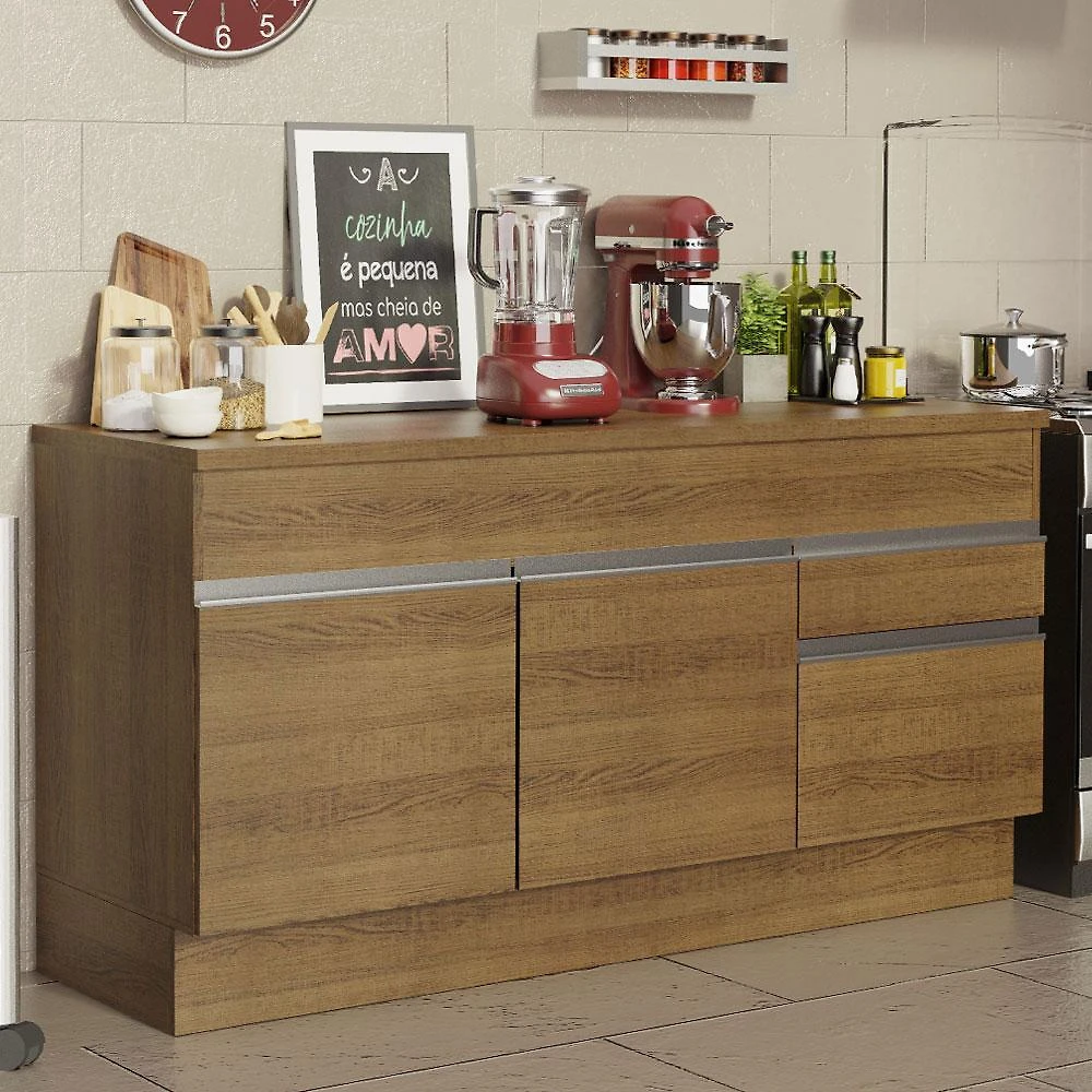 Balcão de pia armário de cozinha 150 cm 2 portas e 2 gavetas (com tampo) rustic glamy madesa