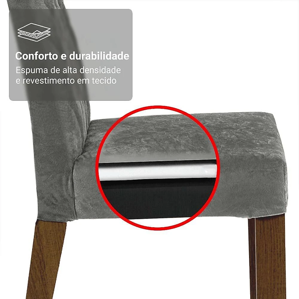 Conjunto sala de jantar tampo de vidro 4 cadeiras rustic/silver pitanga madesa