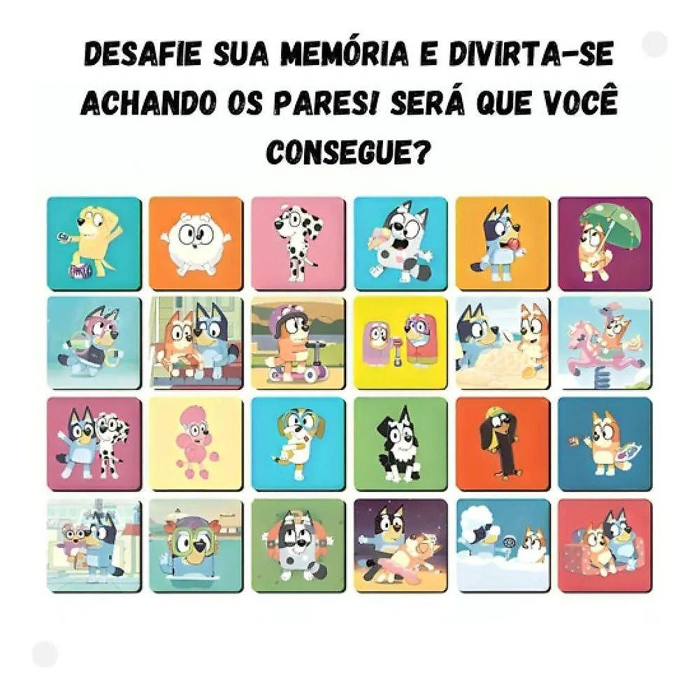 Jogo da Memoria Bluey 24 Pares de Cartas 1285 Infantil Educativo Elka