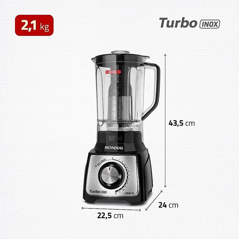 Liquidificador Turbo Inox Mondial Preto/inox 1400W L-1400-LT 110V